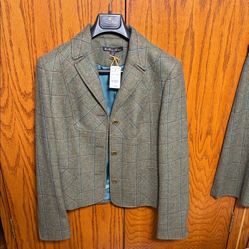 Brooks Brothers Olive Green Plaid Wool Blazer MATCHING SKIRT ALSO LISTED